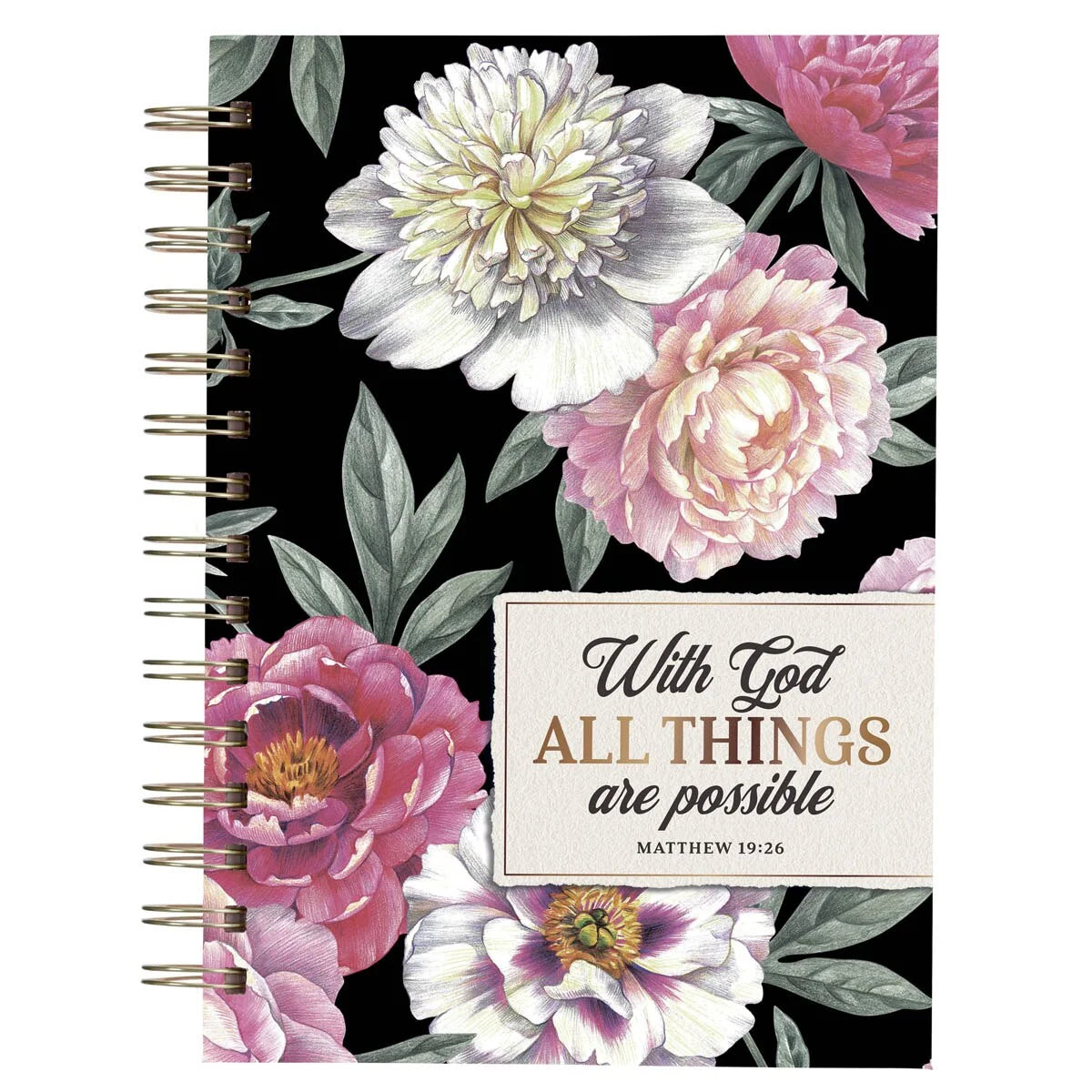 Floral All Things Large Bible Verse Notebook, Matt. 19:26 Bible Verse