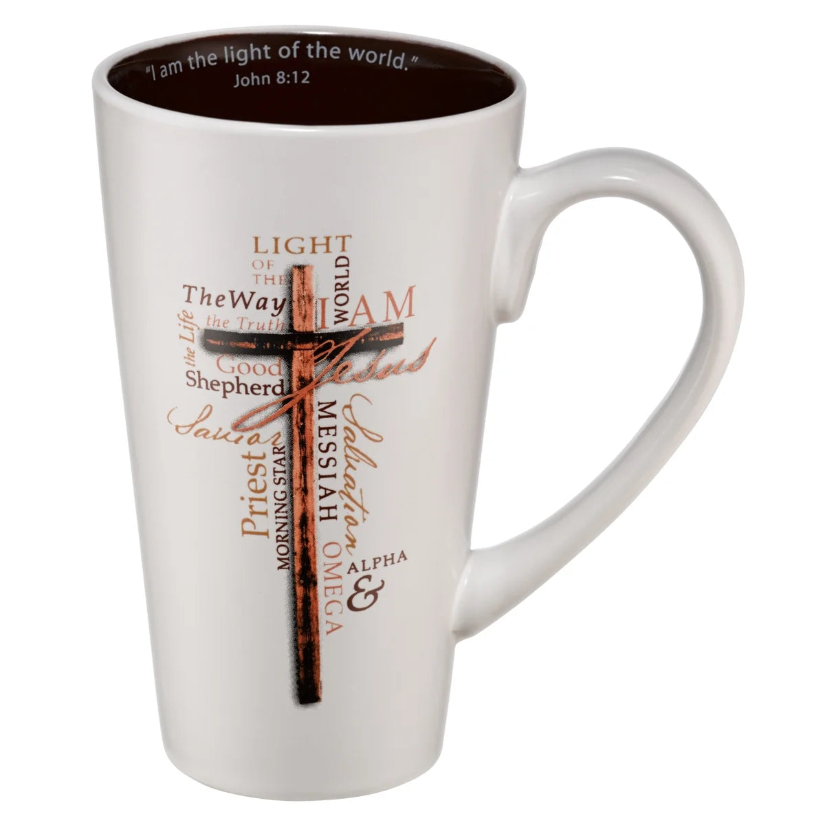 Christian Art Gifts Tall Stoneware Coffee/Tea Mug Light of The World John 8:12 Bible Verse