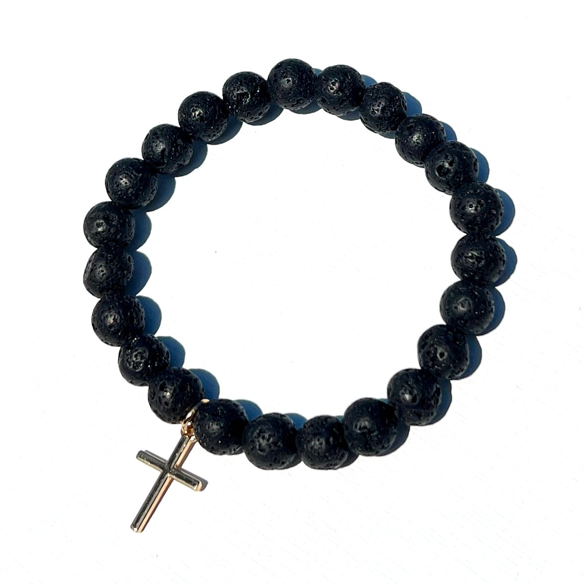 Black lava bracelet with cross charm