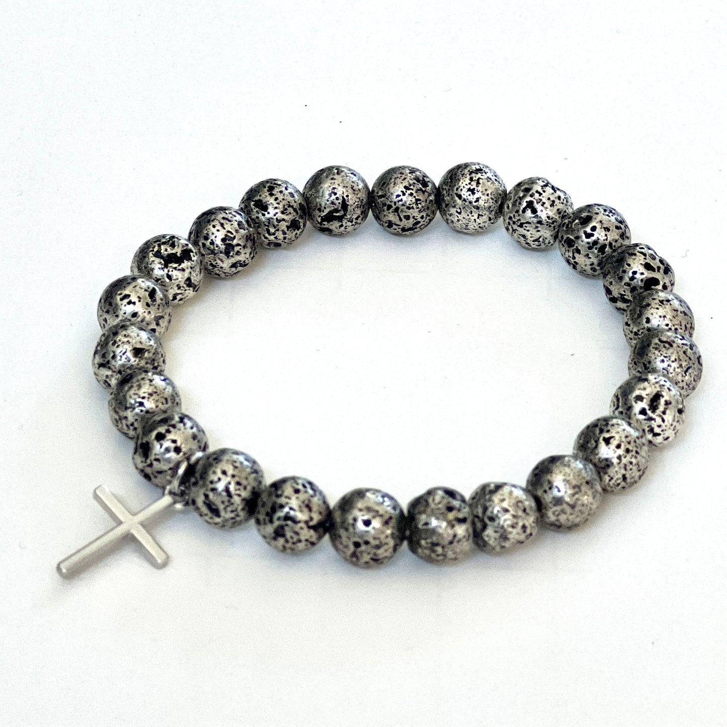 Grey lava bracelet with cross charm