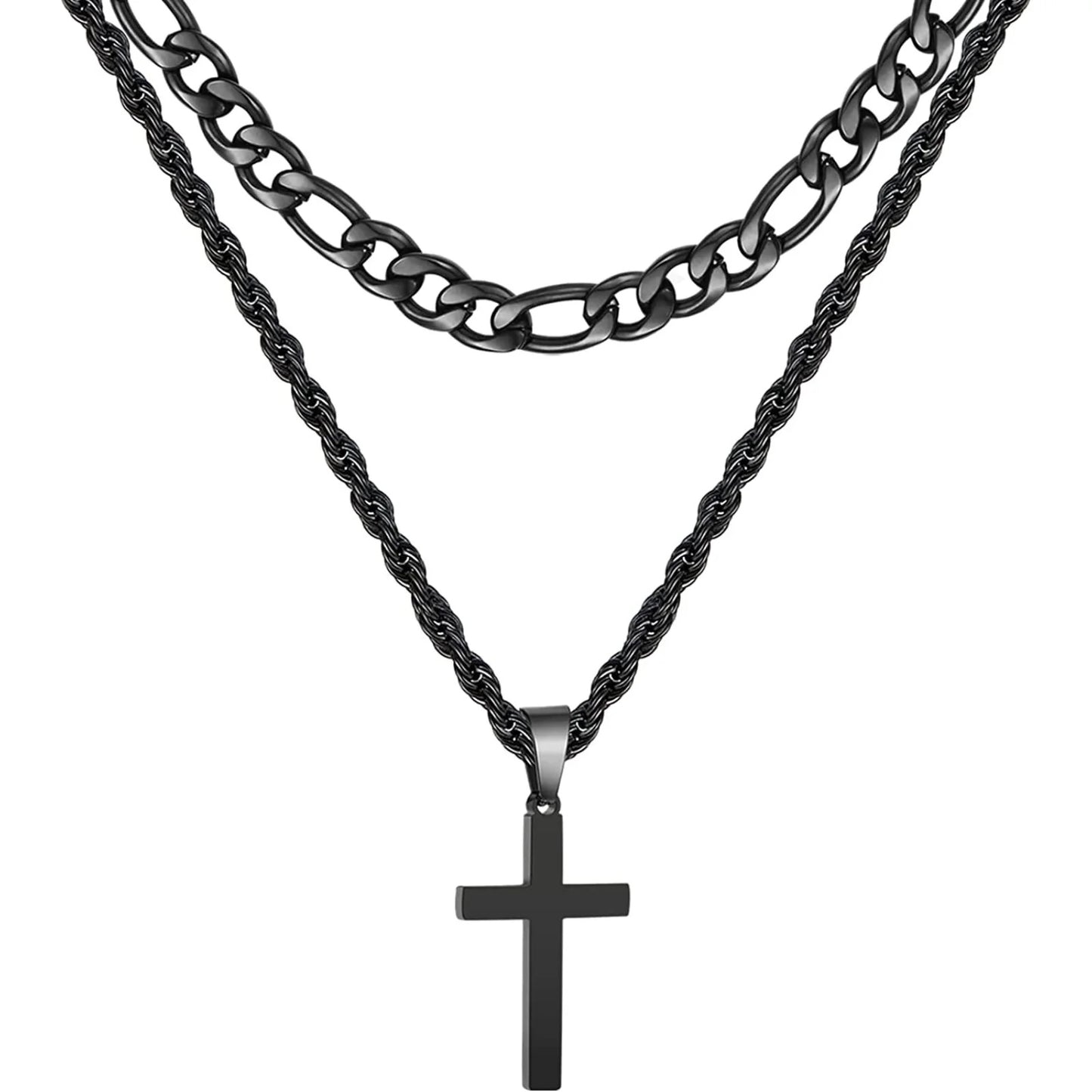 Layered Black Cross Necklace