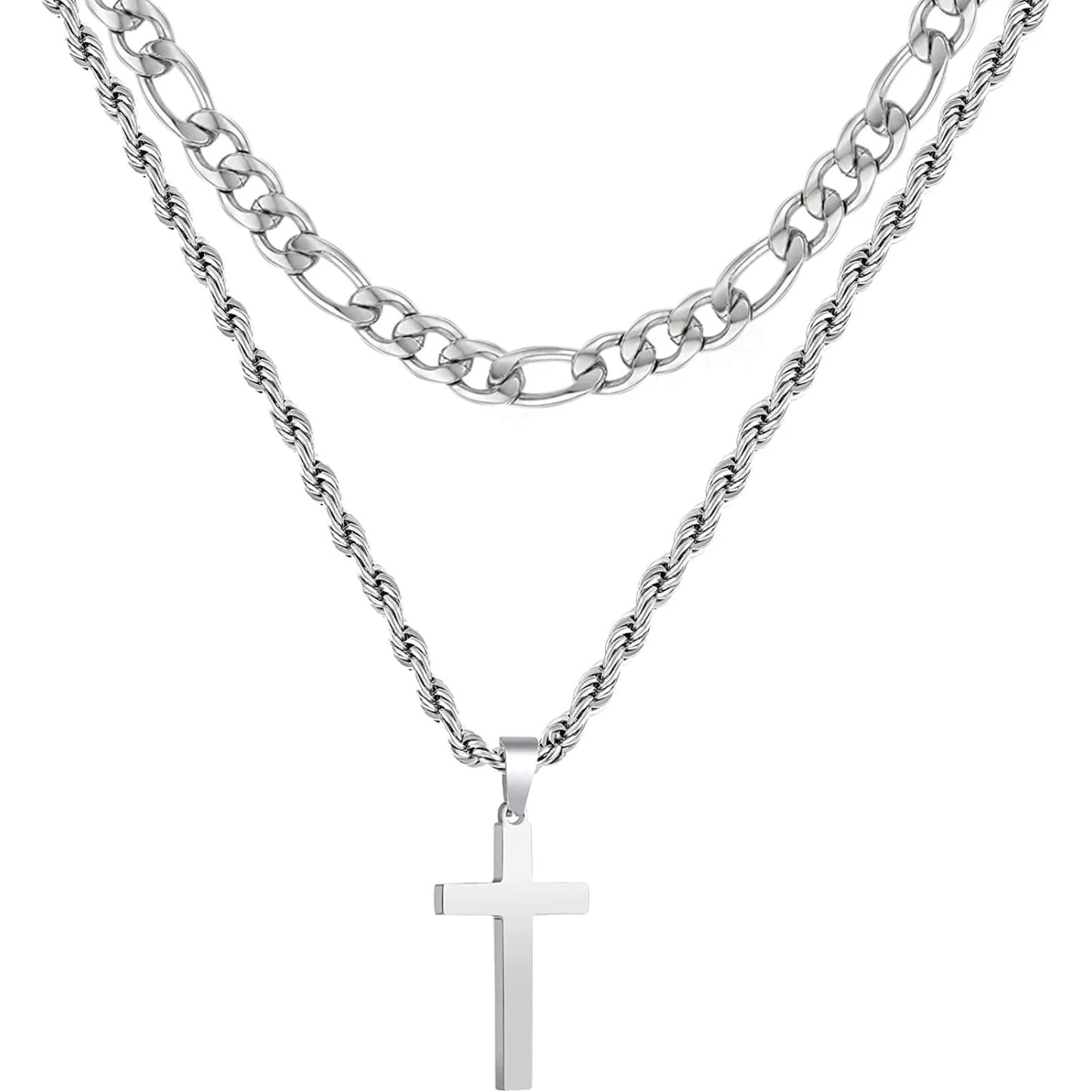 Layered Silver Cross Necklace