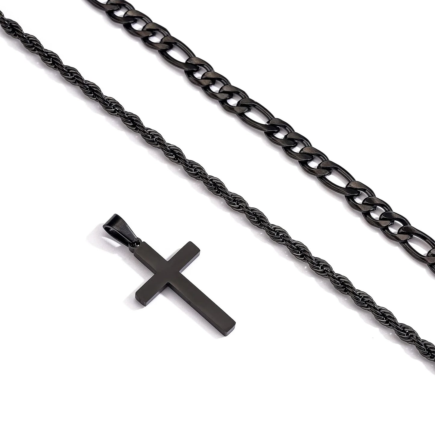 Layered Black Cross Necklace